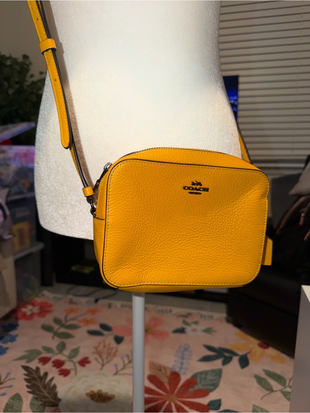 Coach Pebbled Leather Crossbody Bag in Bright Yellow